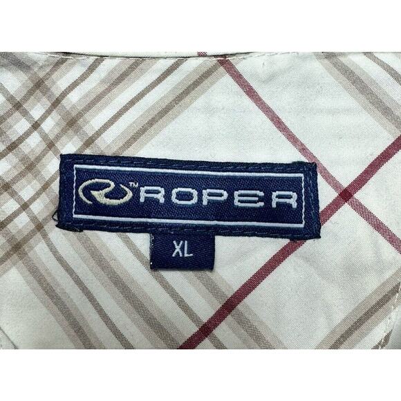 ROPER Men's Long Sleeve Tan Plaid Button Up Western Shirt - Size XL - Picture 3 of 4